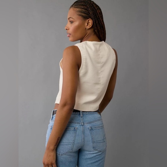 American Eagle Linen-Blend Button Vest Top Beige Size M Style 1383-3500 - Picture 7 of 10